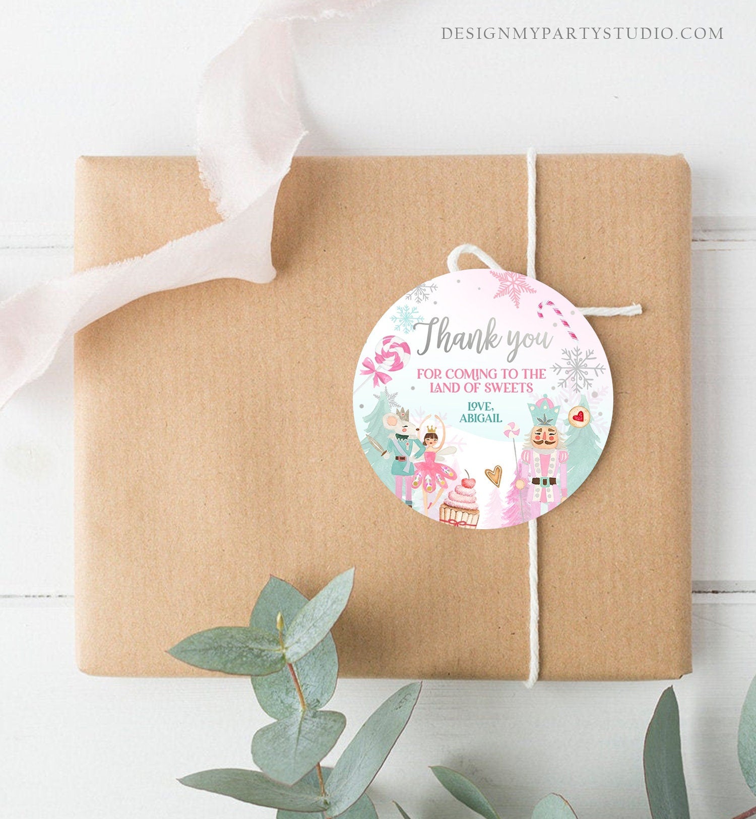 Editable Nutcracker Favor Tag Nutcracker Birthday Land of Sweets Thank You Sugar Plum Fairy Christmas Winter Pink Silver Girl Printable 0352