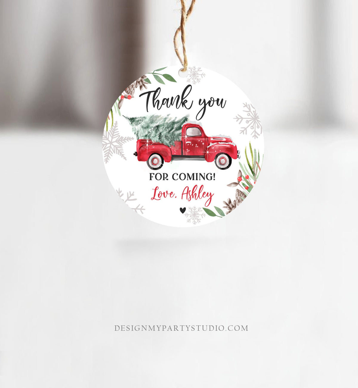 Editable Winter Truck Favor Tag Christmas Red Boy Birthday Baby Shower Bridal Shower Thank You Digital Download Template Printable 0356