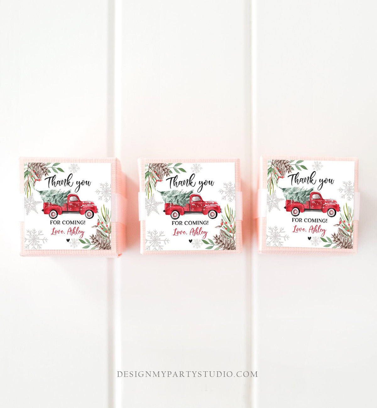 Editable Winter Truck Favor Tag Christmas Red Boy Birthday Baby Shower Bridal Shower Thank You Digital Download Template Printable 0356