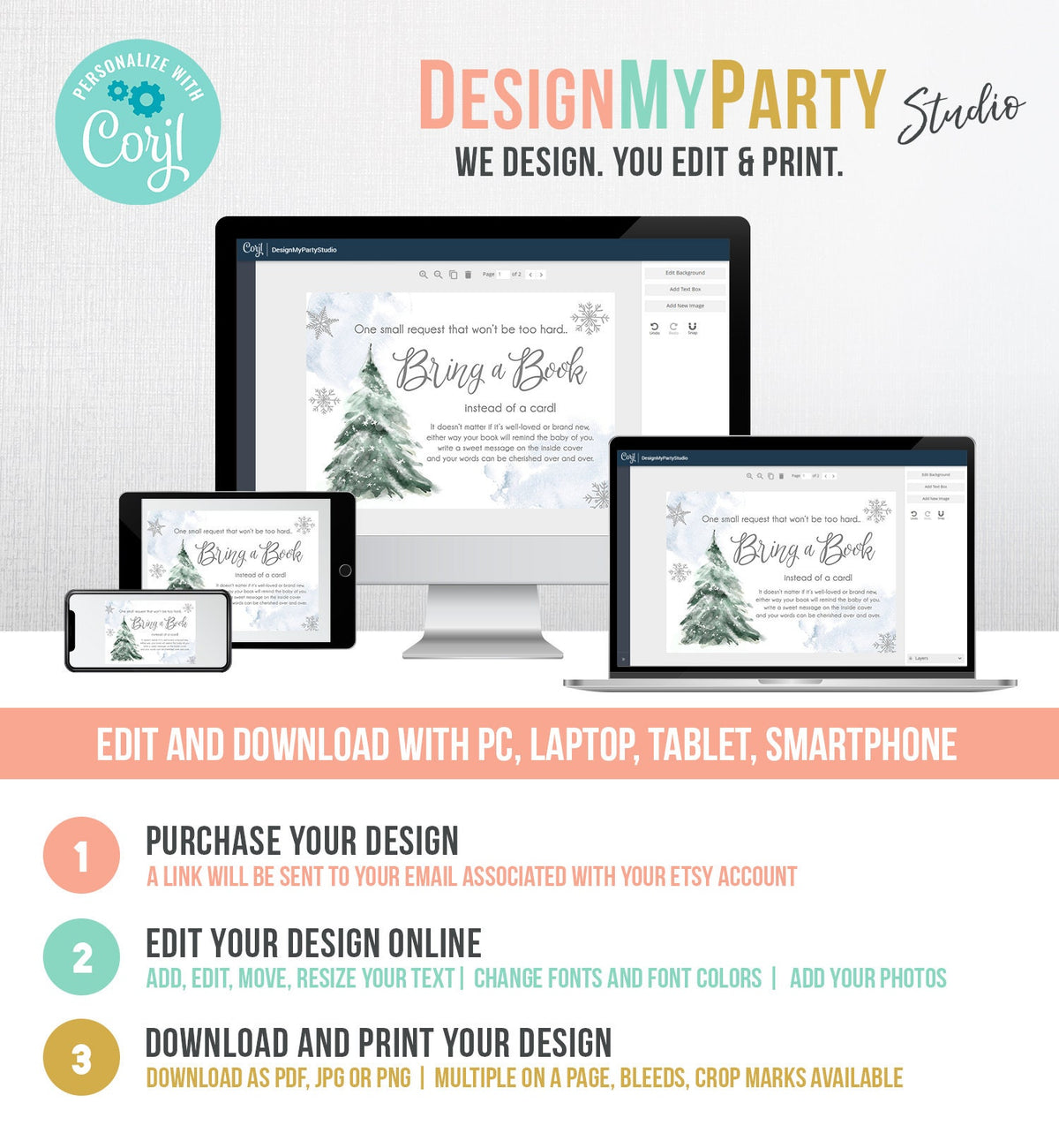 Editable Bring a Book Card Baby It&#39;s Cold Outside Baby Shower Winter Snow Boy Watercolor Books Baby Request Corjl Template Printable 0363