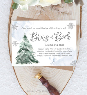Editable Bring a Book Card Baby It's Cold Outside Baby Shower Winter Snow Boy Watercolor Books Baby Request Corjl Template Printable 0363