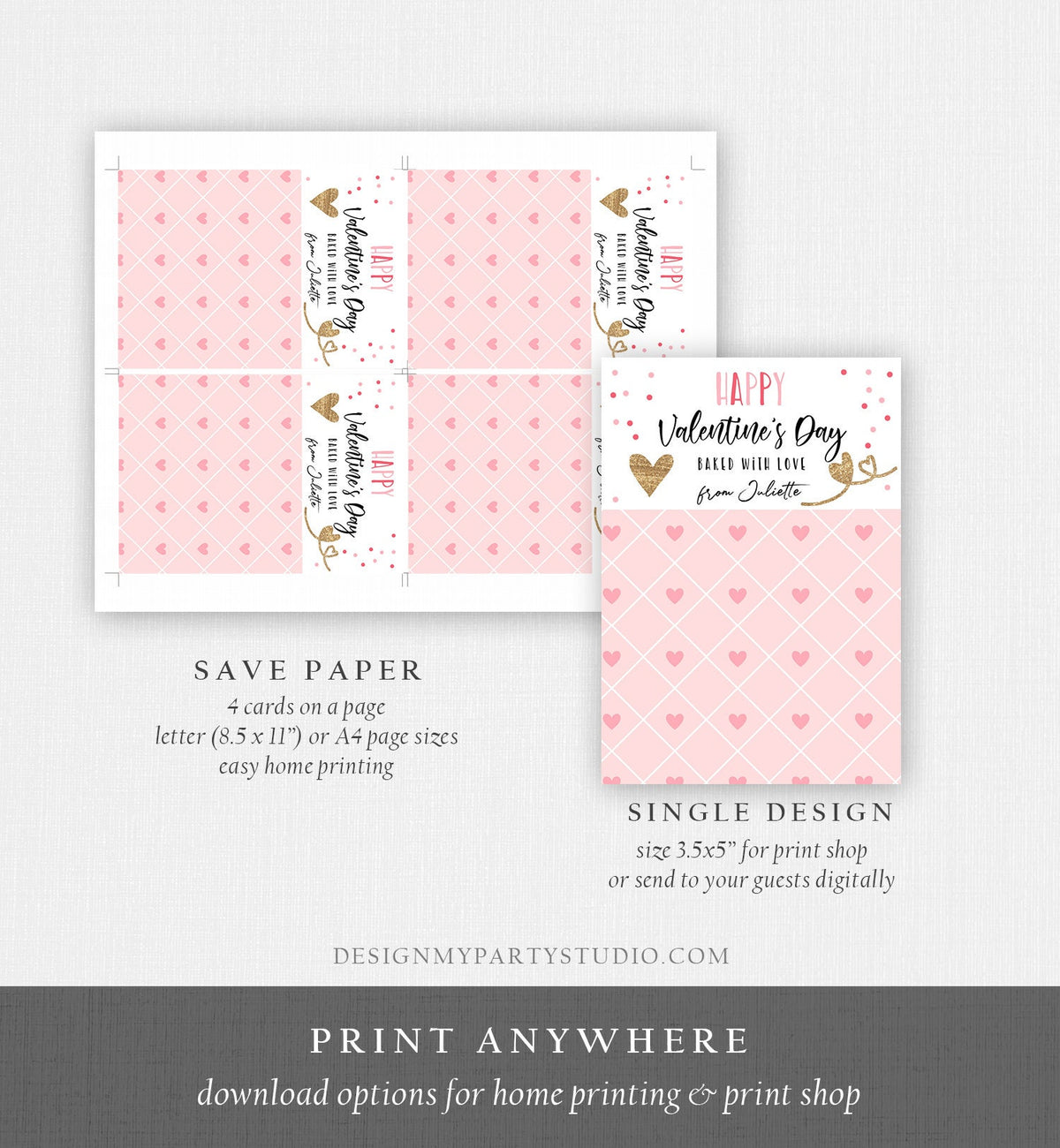 Editable Cookie Card Happy Valentine&#39;s Day Mini Cookie Card Gift Tag Cookie Packaging Favors Digital Download Template Printable 0370