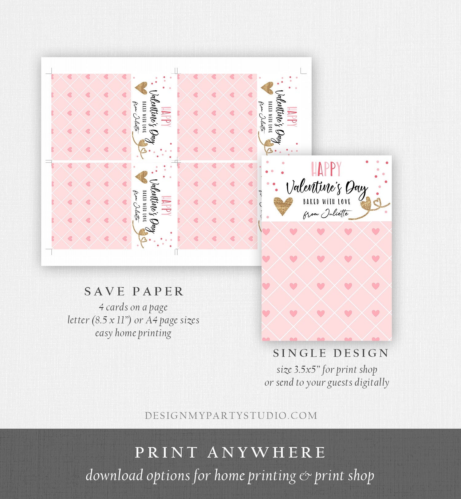 Editable Cookie Card Happy Valentine's Day Mini Cookie Card Gift Tag Cookie Packaging Favors Digital Download Template Printable 0370