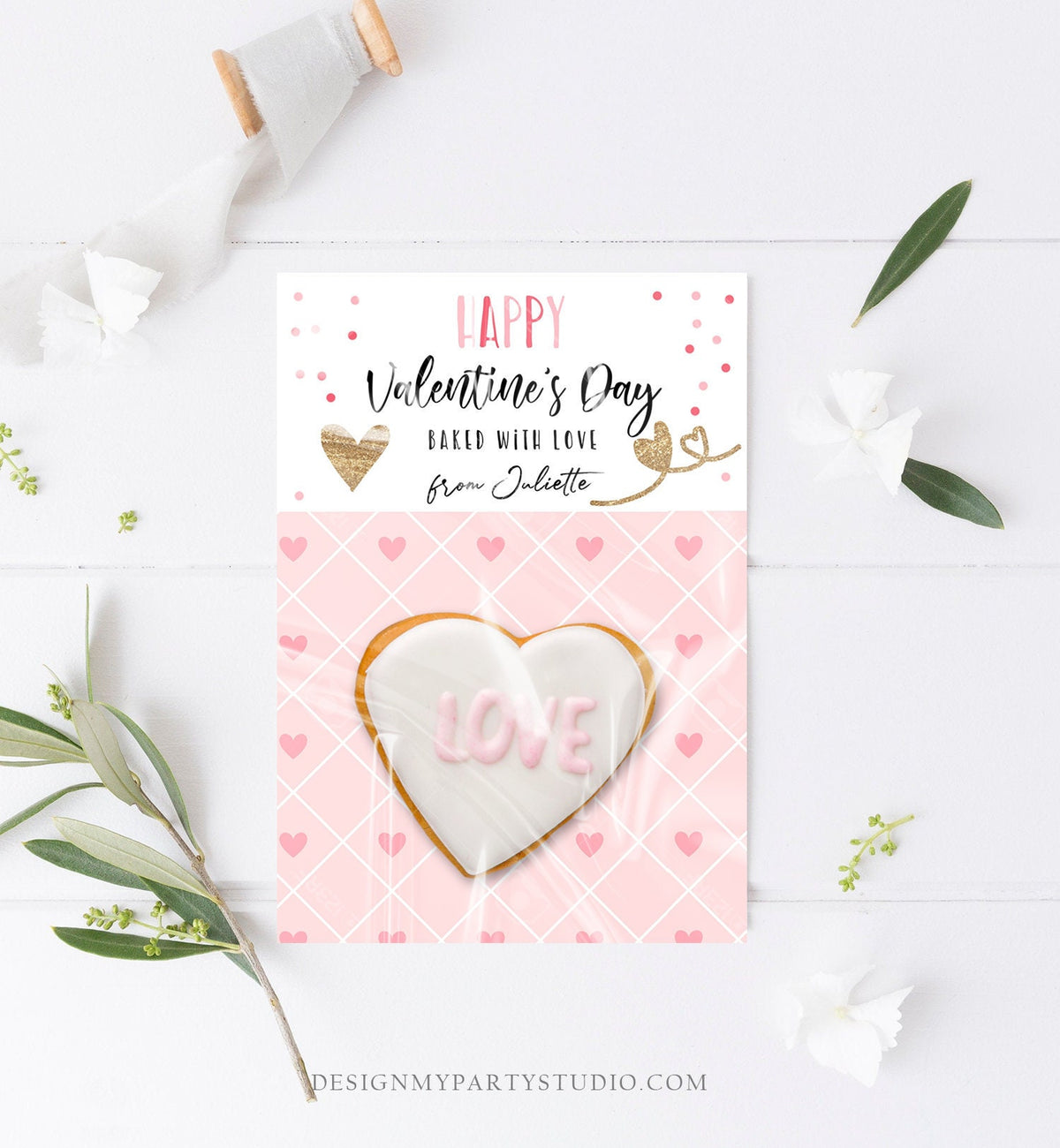 Editable Cookie Card Happy Valentine&#39;s Day Mini Cookie Card Gift Tag Cookie Packaging Favors Digital Download Template Printable 0370