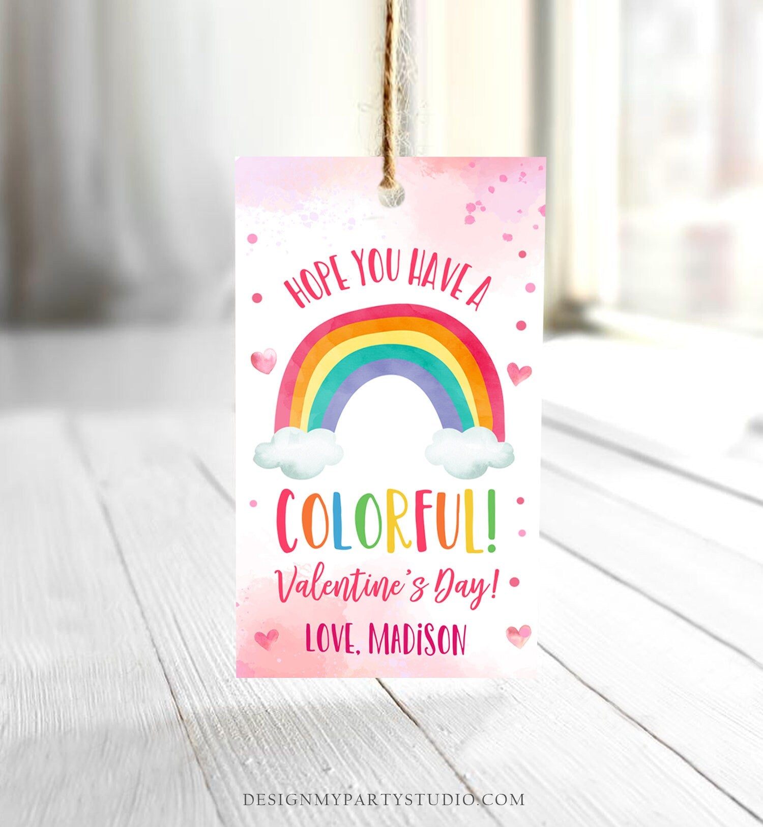 Editable Valentine Rainbow Favor Tag Thank You Over The Rainbow Colorful Valentine's Day School Digital Download Template Printable 0370
