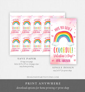 Editable Valentine Rainbow Favor Tag Thank You Over The Rainbow Colorful Valentine's Day School Digital Corjl Template Printable 0370