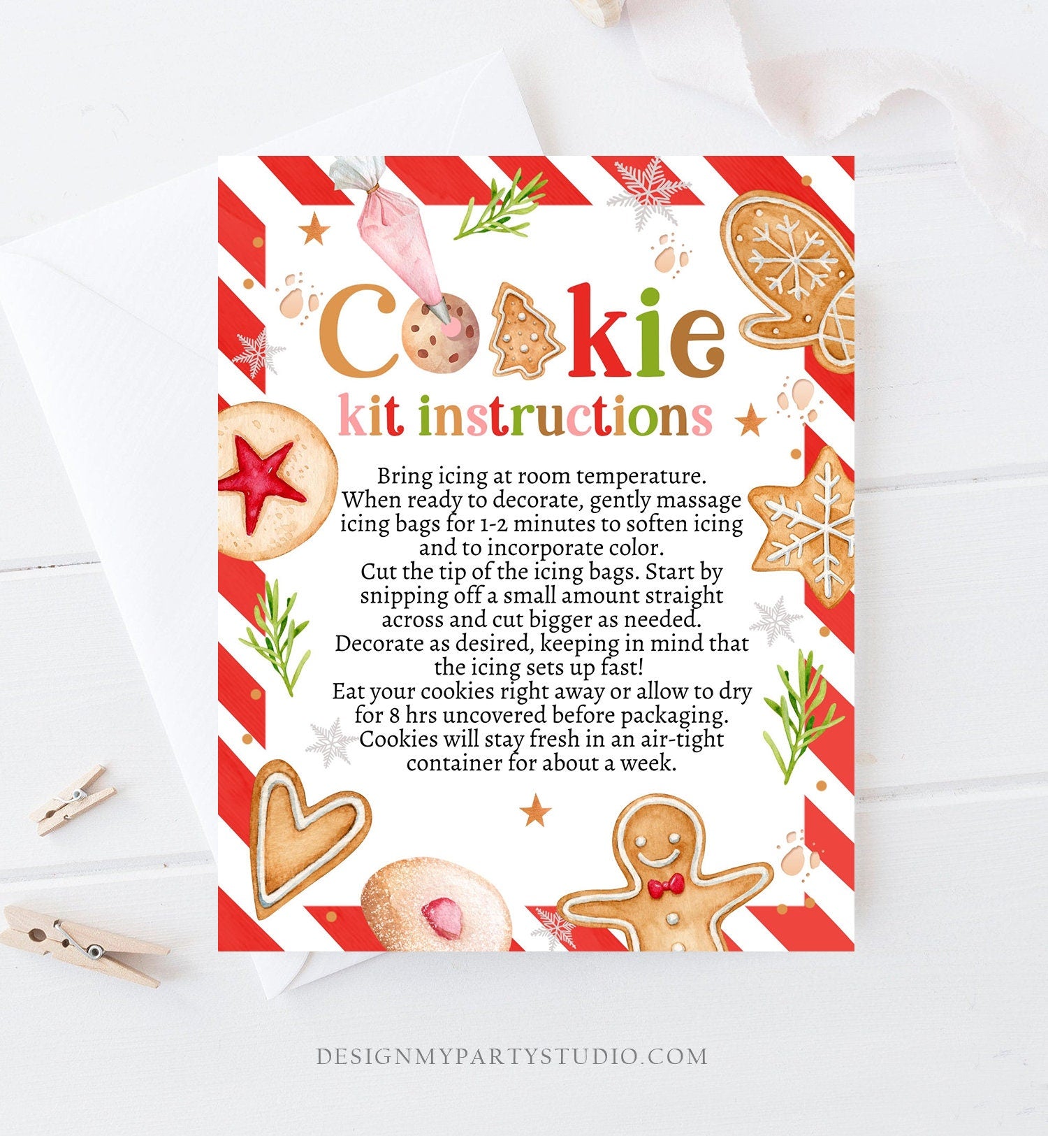 Editable Cookie Kit Instructions Cookie Exchange Decorating Party DIY Cookie Kit Christmas Winter Digital Download Template Printable 0358