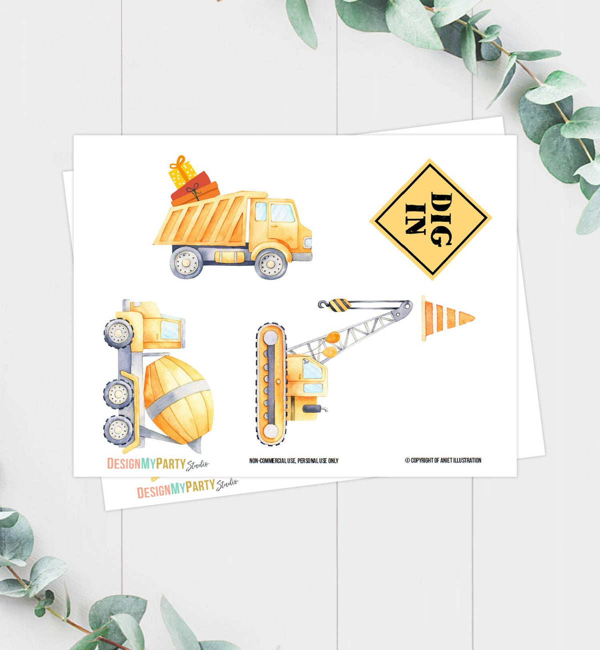 Printable Construction Cake Topper Construction Centerpieces Yellow Dump Truck Construction Birthday Party Table Decor DIY Digital 0374