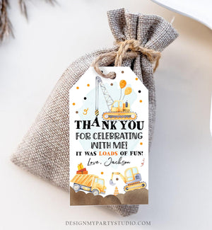 Editable Construction Thank You Tags Construction Birthday Favor Tags Boy Dump Truck Labels Party Download Printable Corjl Template 0374