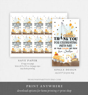 Editable Construction Thank You Tags Construction Birthday Favor Tags Boy Dump Truck Labels Party Download Printable Corjl Template 0374