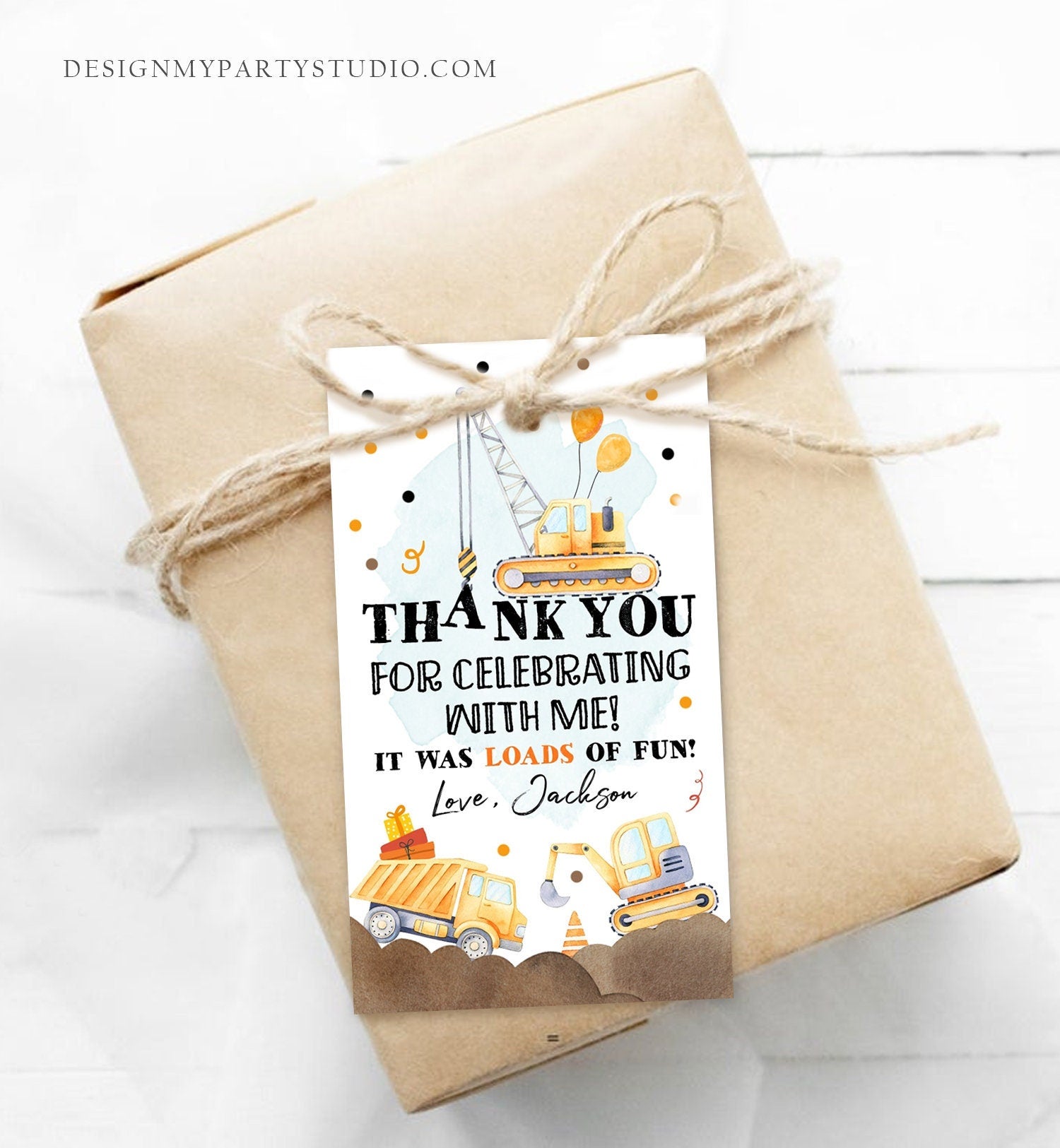Editable Construction Thank You Tags Construction Birthday Favor Tags Boy Dump Truck Labels Party Download Printable Corjl Template 0374