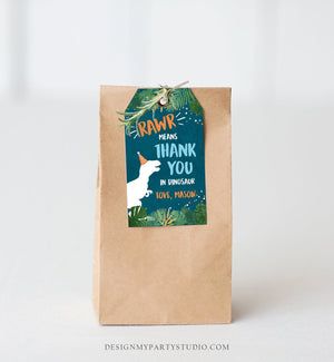 Editable Dinosaur Favor Tag T-Rex Gift Tags Dino Thank You for Stomping By Boy ROAR RAWR Means Thank You Corjl Template Printable 0378