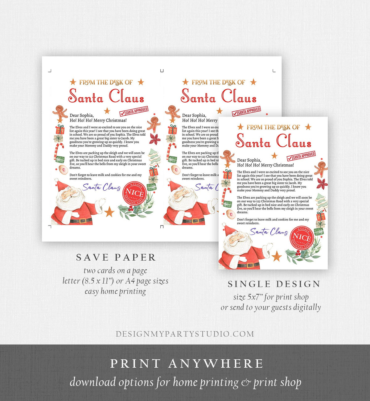 Editable Personalized Letter from Santa Claus From The Desk of Santa Christmas Eve North Pole Mail Instant Download Printable Template 0358