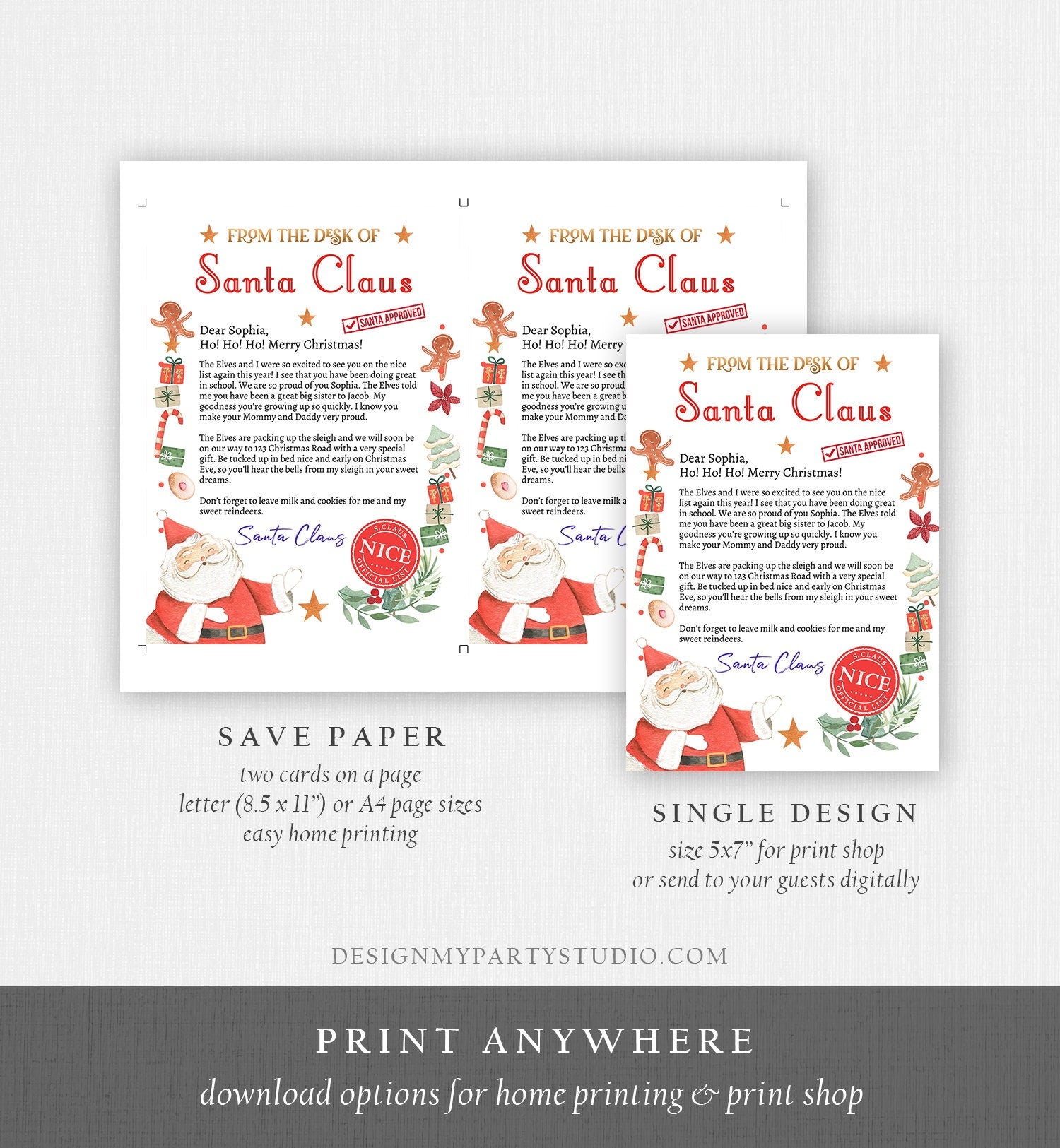 Editable Personalized Letter from Santa Claus From The Desk of Santa Christmas Eve North Pole Mail Instant Download Printable Template 0358