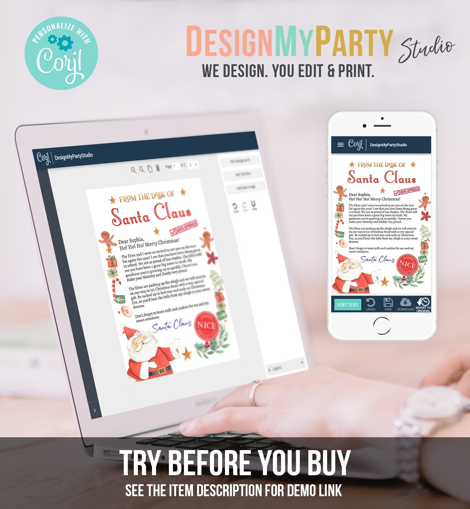 Editable Personalized Letter from Santa Claus From The Desk of Santa Christmas Eve North Pole Mail Instant Download Printable Template 0358