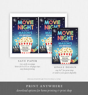 Editable Movie Night Birthday Invitation Boy Backyard Outdoor Movie Under The Stars Cinema Popcorn Sleepover Party Corjl Template 0367