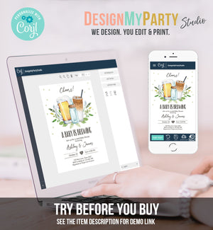 Editable A Baby is Brewing Invitation Bottle and Beers Baby Shower Coed Couples Cold Brew Coffee Download Printable Template Corjl 0190