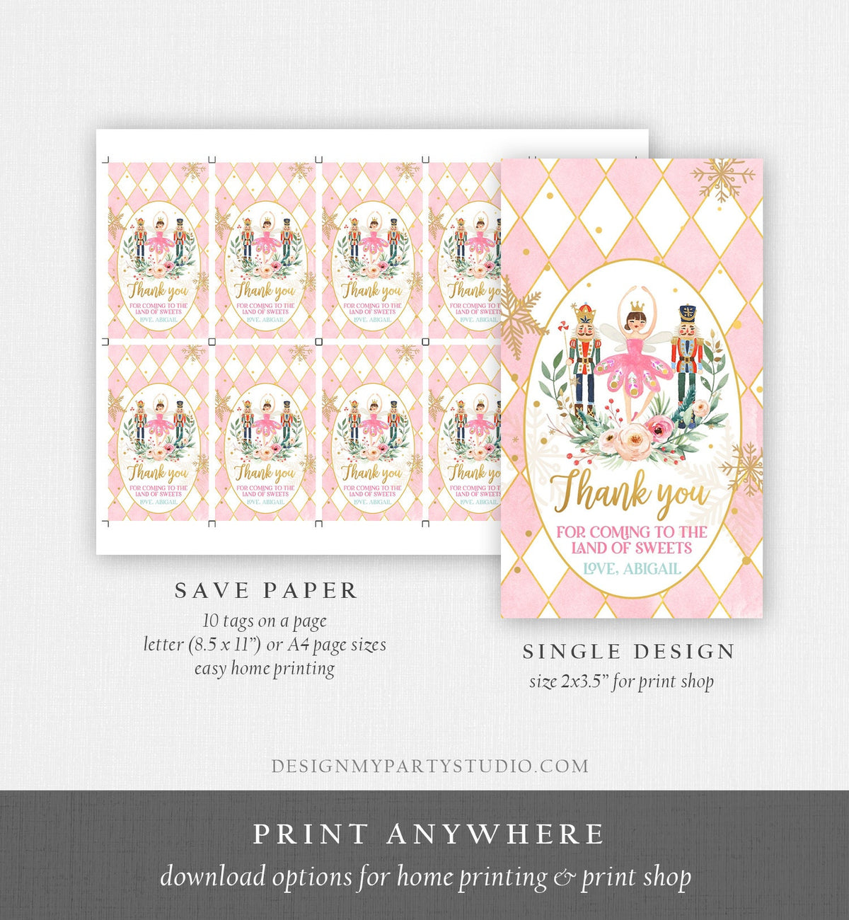 Editable Nutcracker Favor Tag Land of Sweets Birthday Thank You Tag Sugar Plum Fairy Christmas Winter Digital Template Printable 0352