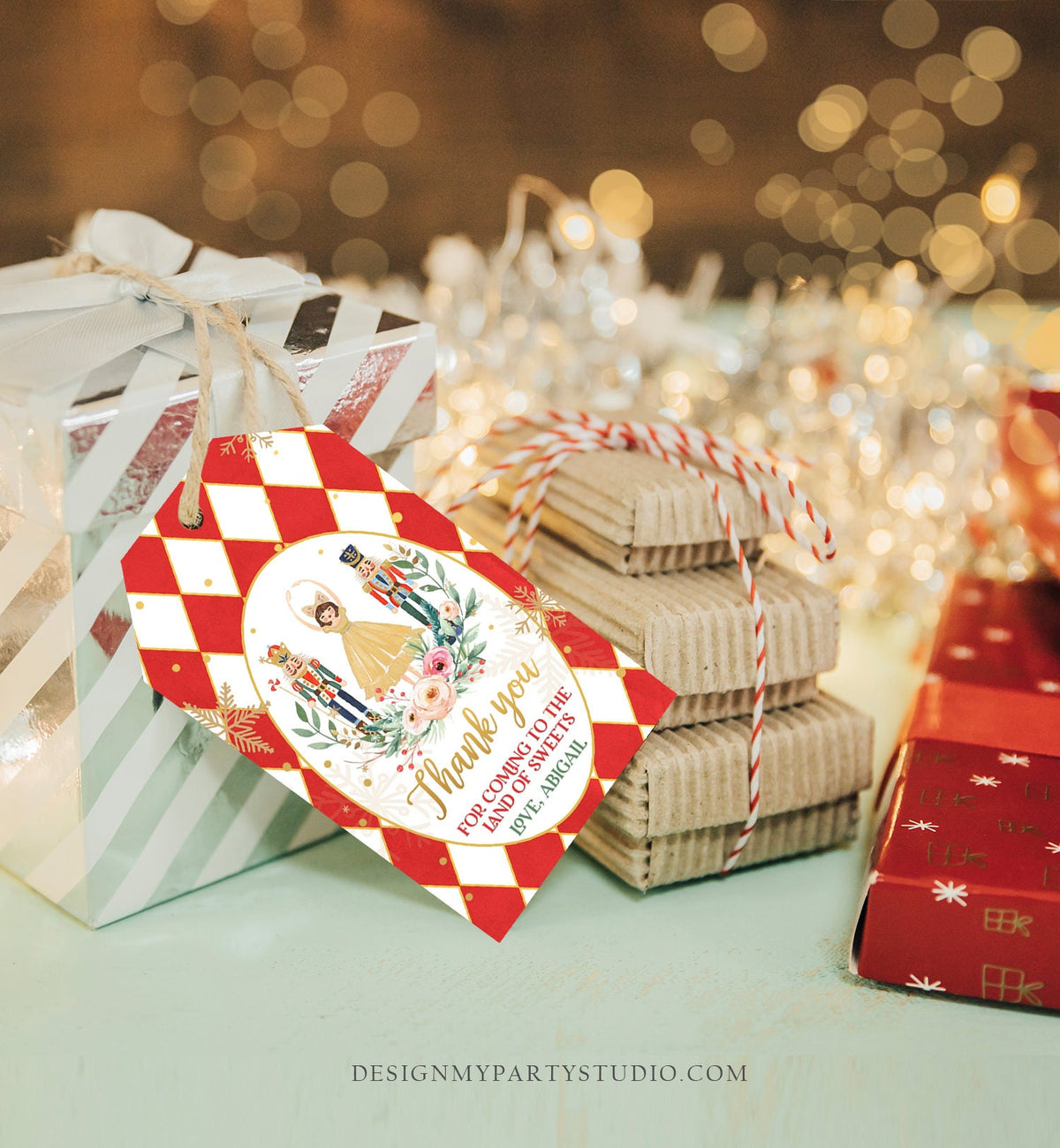 Editable Nutcracker Favor Tag Nutcracker Birthday Land of Sweets Thank You Tag Sugar Plum Fairy Merry Christmas Red Template Printable 0352