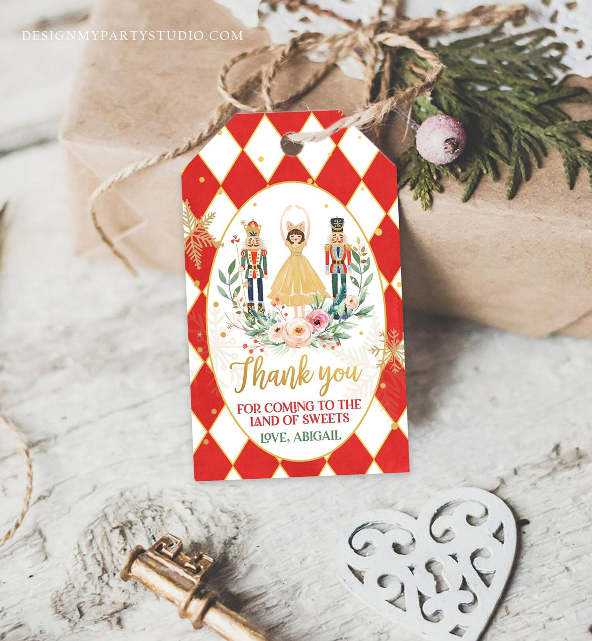 Editable Nutcracker Favor Tag Nutcracker Birthday Land of Sweets Thank You Tag Sugar Plum Fairy Merry Christmas Red Template Printable 0352