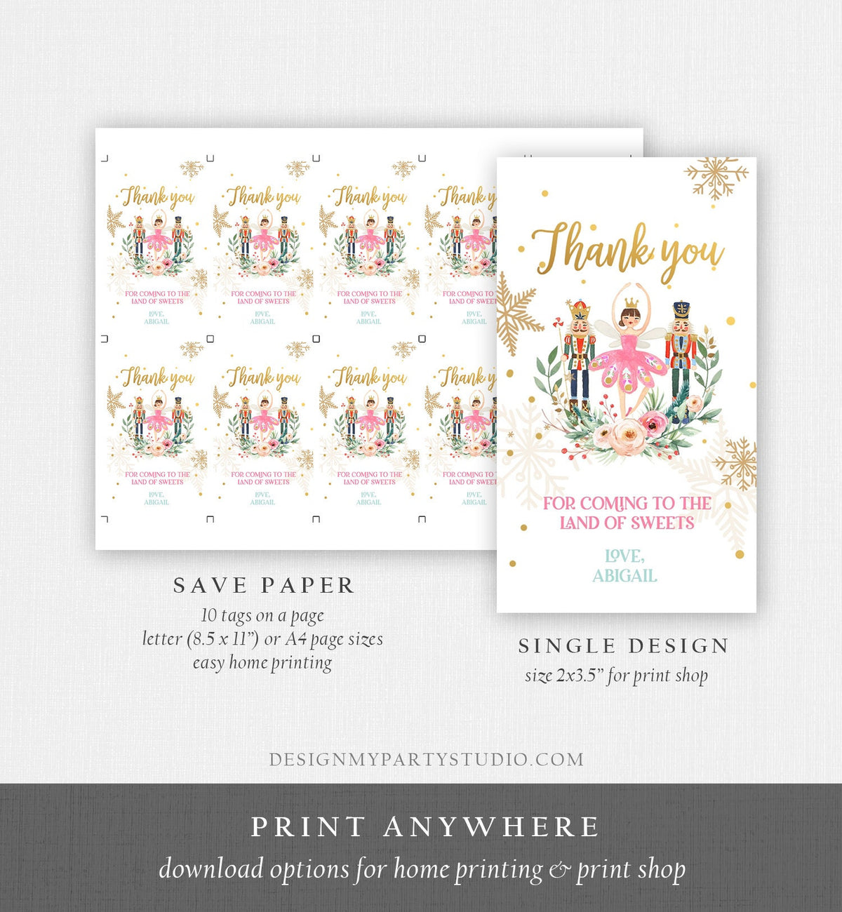 Editable Nutcracker Favor Tag Nutcracker Birthday Land of Sweets Thank You Tag Sugar Plum Fairy Christmas Winter Template Printable 0352