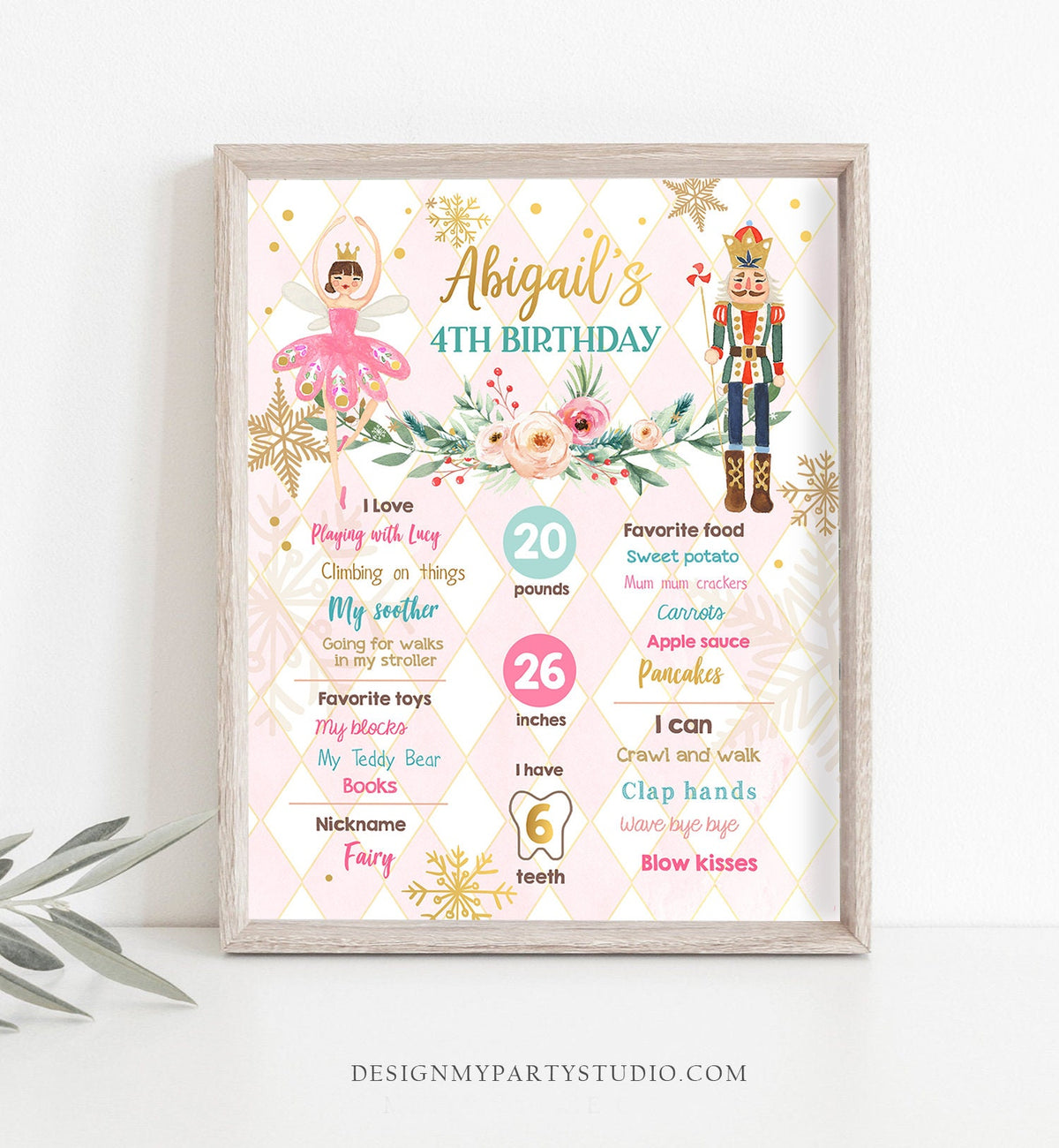 Editable Nutcracker Birthday Milestones Sign Girl First Birthday 1st Birthday Land of Sweets Milestone Board Digital Template Printable 0352