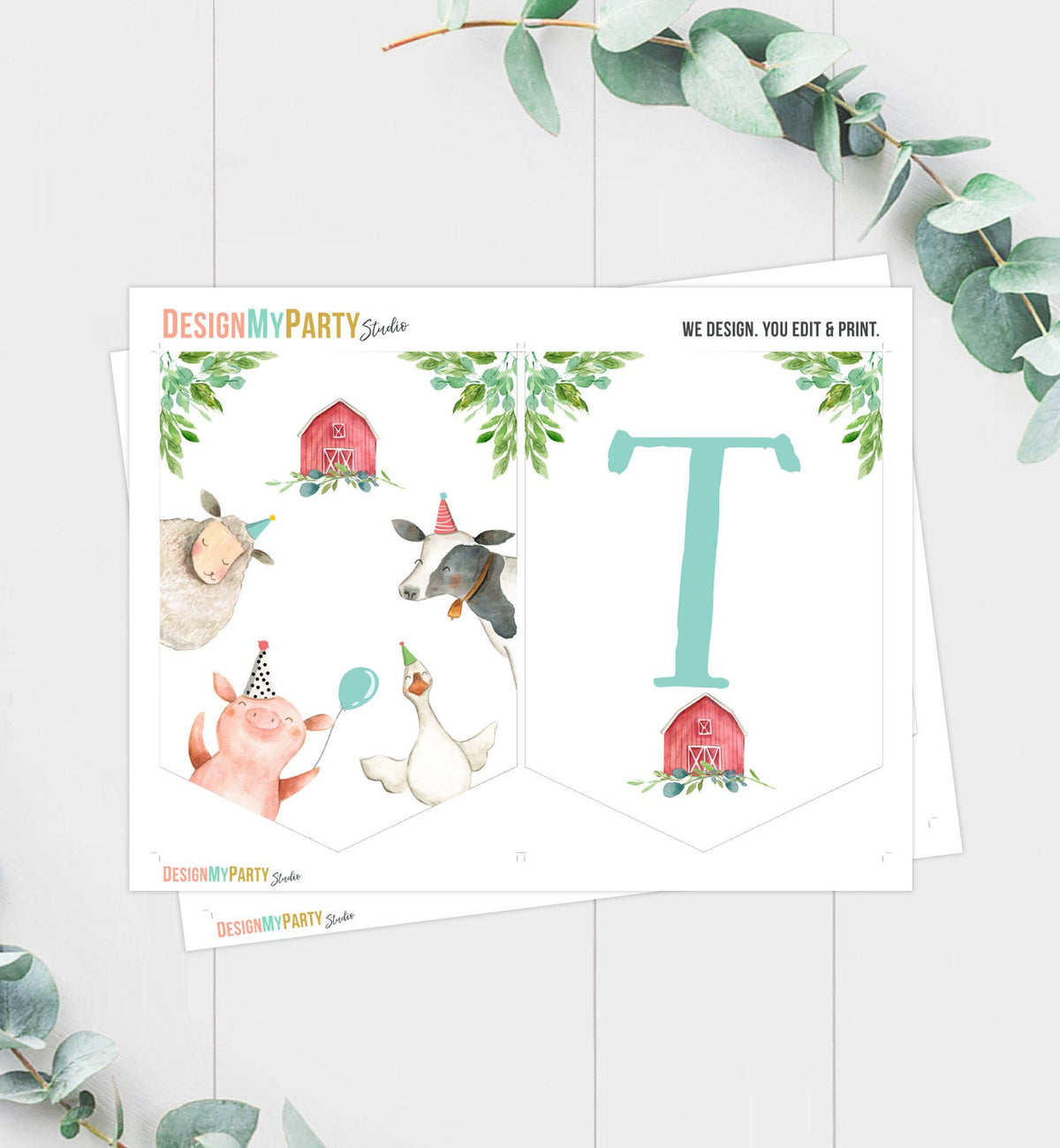 Farm TWO High Chair Banner Farm 2nd Second Birthday Boy Red Farm Animals High Chair Banner Barnyard Party Decor Download Printable 0155