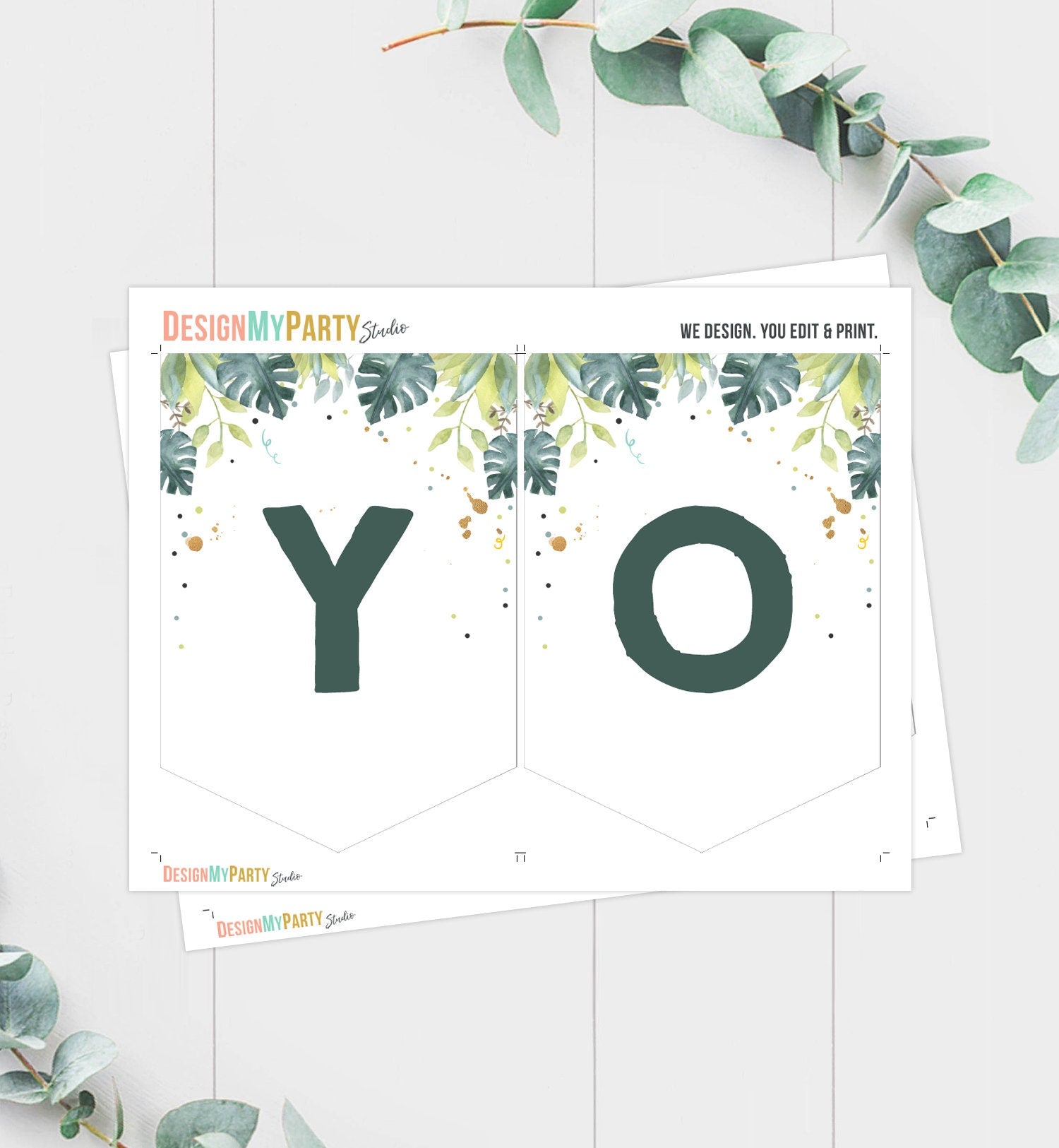 Young Wild and Three Birthday Banner Green Gold Safari Animals Three Third Birthday Banner Boy Decorations Digital Download Printable 0163
