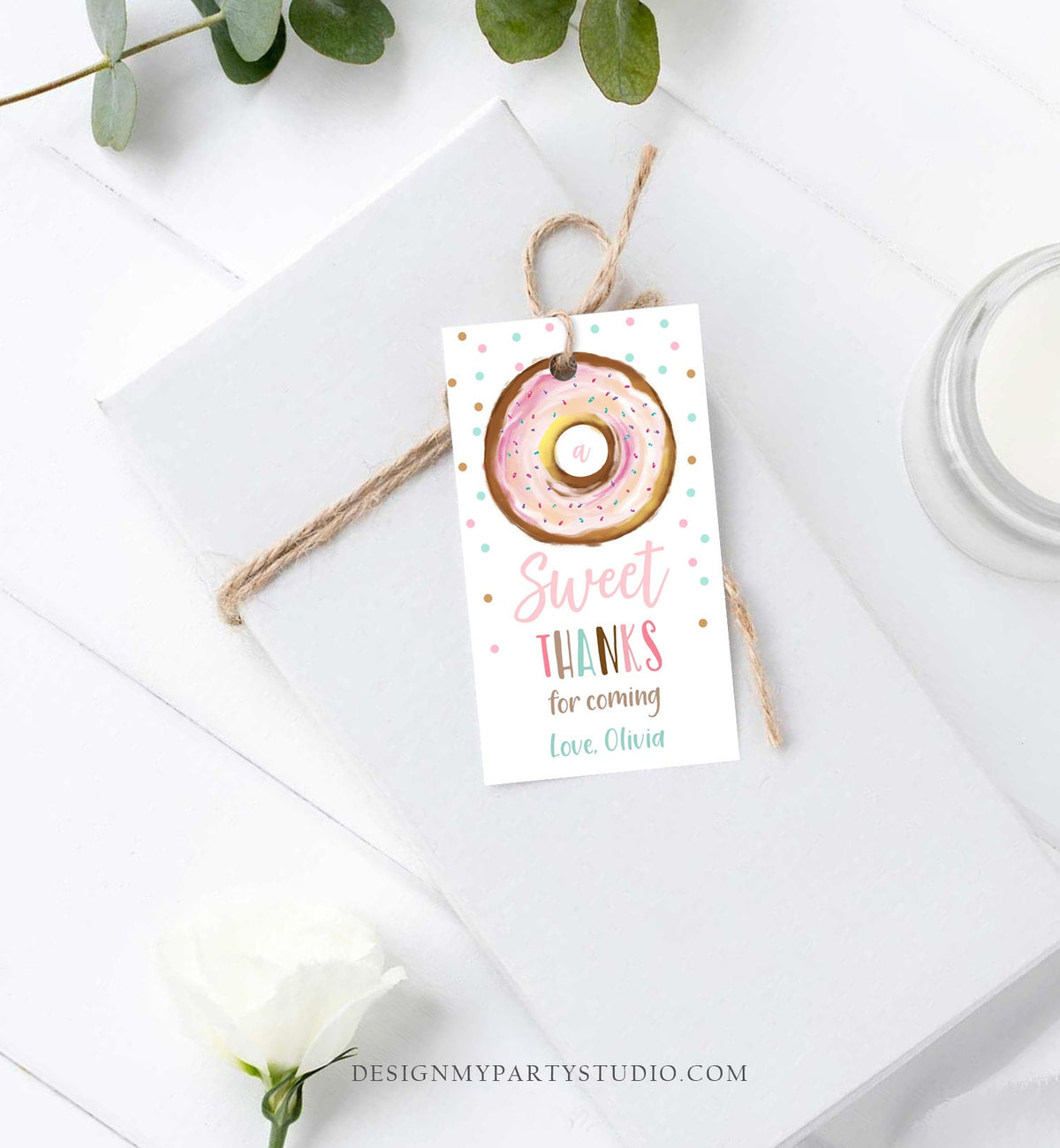 Editable Donut Favor Tag Sweet Thanks for Coming Donut Birthday Donut Thank You Gift Girl Pink Donut Digital Template Printable 0368