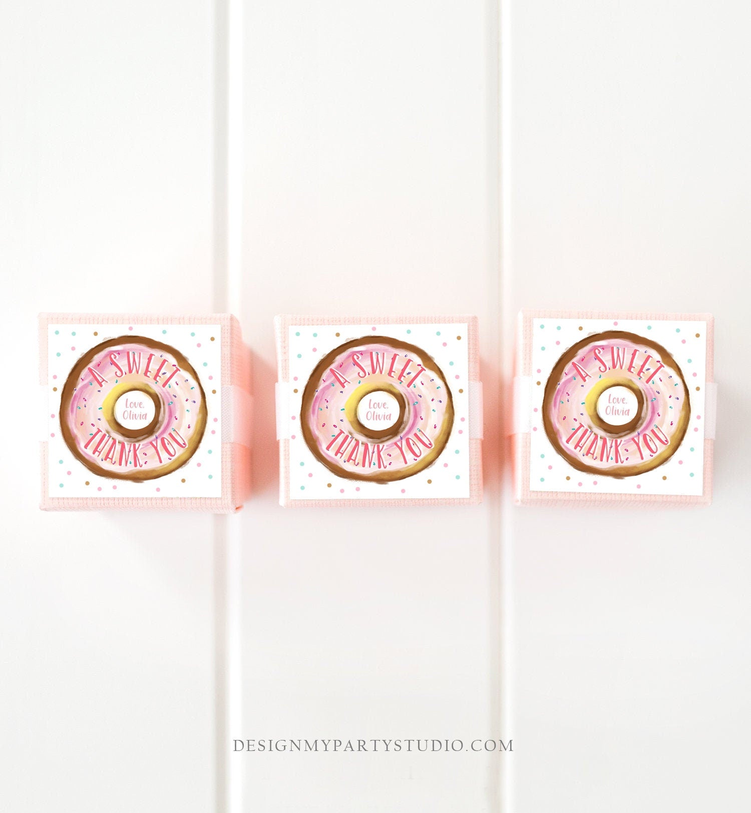 Editable Donut Favor Tags Donut Birthday A Sweet Thank You Donut Tag Stickers Girl Pink Donut Two Sweet Stickers Round Template Digital 0368