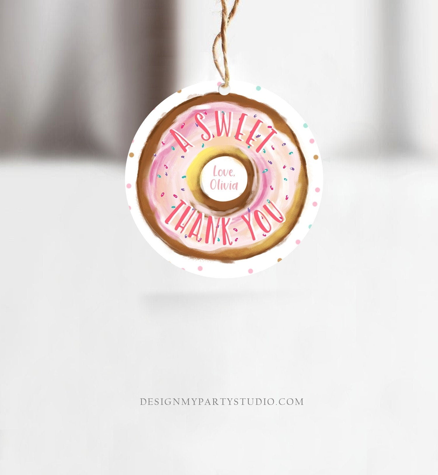 Editable Donut Favor Tags Donut Birthday A Sweet Thank You Donut Tag Stickers Girl Pink Donut Two Sweet Stickers Round Template Digital 0368