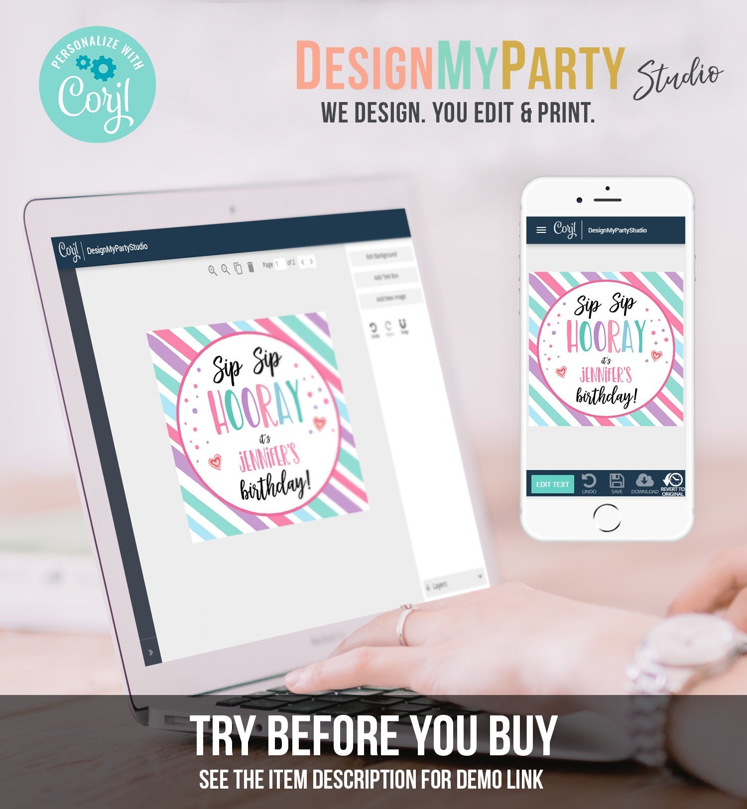 Editable Crazy Straw Tags Birthday Tags Sip Sip Hooray Its Your Birthday Favors Straw Tag Pink Purple Digital Template Printable 0370