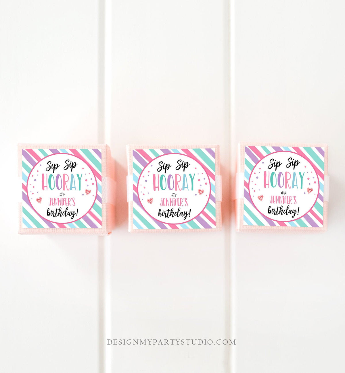Editable Crazy Straw Tags Birthday Tags Sip Sip Hooray Its Your Birthday Favors Straw Tag Pink Purple Digital Template Printable 0370