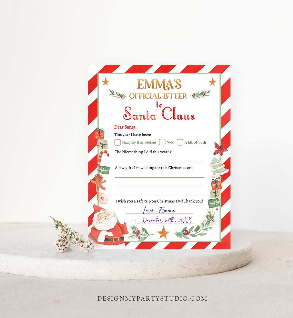 Editable Official Letter to Santa Claus From The Desk of Santa Christmas Eve North Pole Mail Instant Download Printable Template 0358