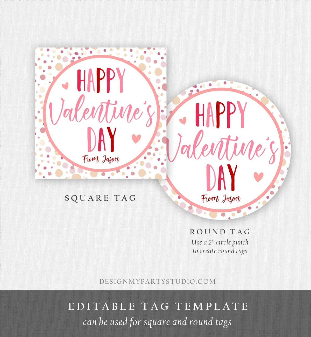 Editable Valentine&#39;s Day Cookie Tags Happy Valentine&#39;s Day Cookies Tag Sticker Pink Red Valentines Day Card Digital Template Printable 0370