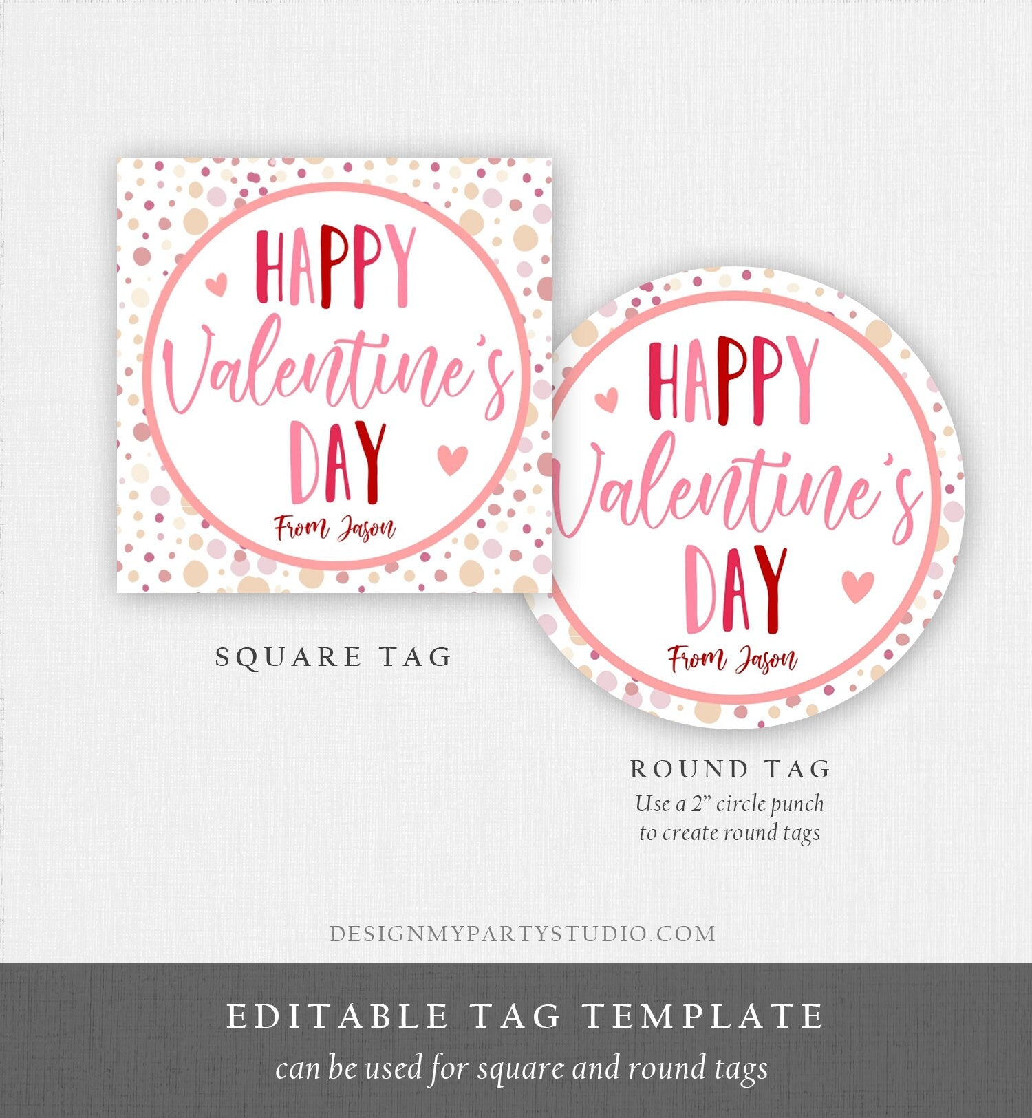 Editable Valentine's Day Cookie Tags Happy Valentine's Day Cookies Tag Sticker Pink Red Valentines Day Card Digital Template Printable 0370