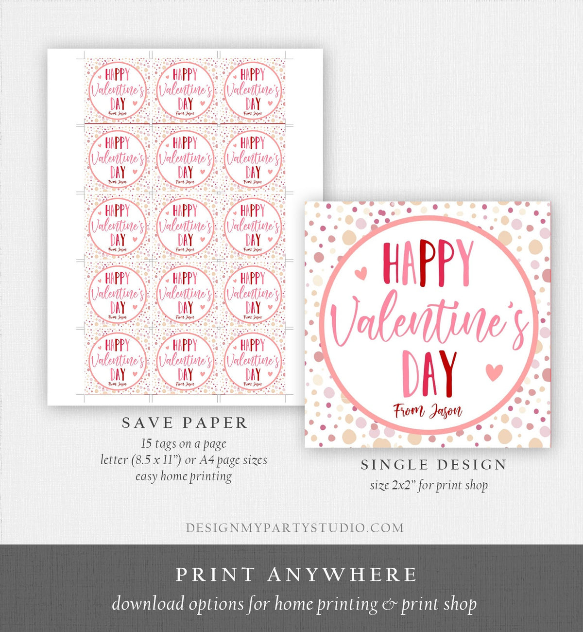Editable Valentine&#39;s Day Cookie Tags Happy Valentine&#39;s Day Cookies Tag Sticker Pink Red Valentines Day Card Digital Template Printable 0370