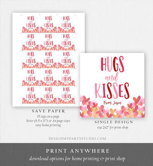 Editable Hugs and Kisses Tag Happy Valentine's Day Cookies Tag Sticker Kiss Gift Tag Class Gift Instant Download Digital PRINTABLE 0370