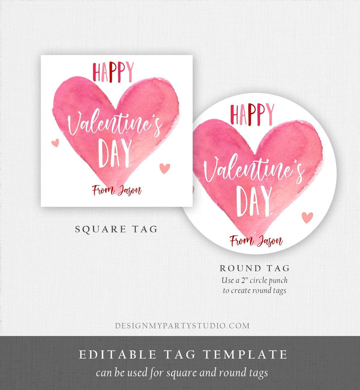 Editable Valentine&#39;s Day Cookie Tags Happy Valentine&#39;s Day Cookies Tag Sticker Pink Red Valentines Day Card Digital Template Printable 0370