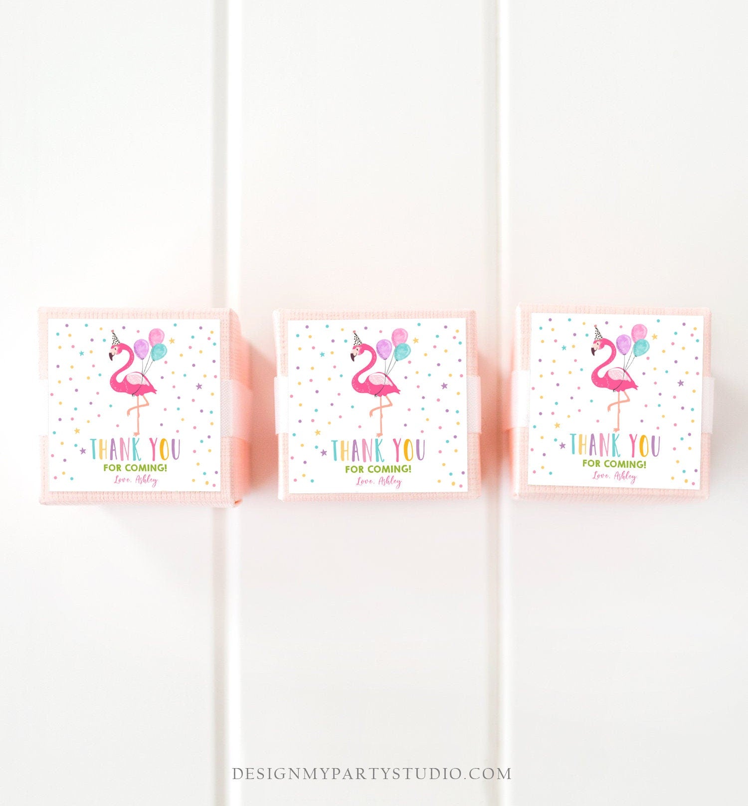 Editable Flamingo Favor Tag Drive By Birthday Favors Party Parade Cars Tropical Thank You Gift Tags Pink Girl Corjl Template Printable 0200