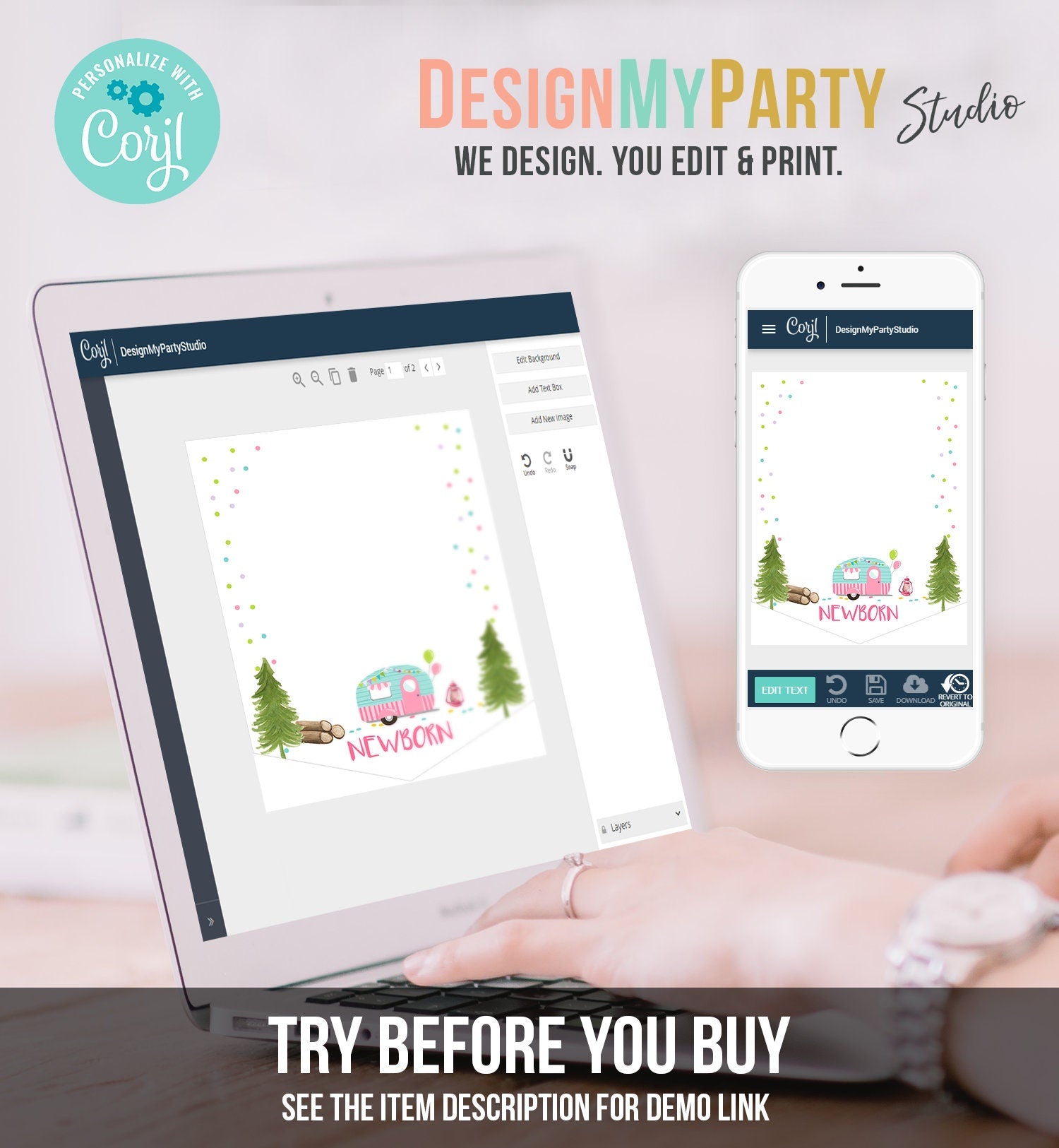 Editable Happy Camper Birthday Banner Monthly Photo Banner Glamping Party Camping Pink Girl Digital Download Template Printable 0342