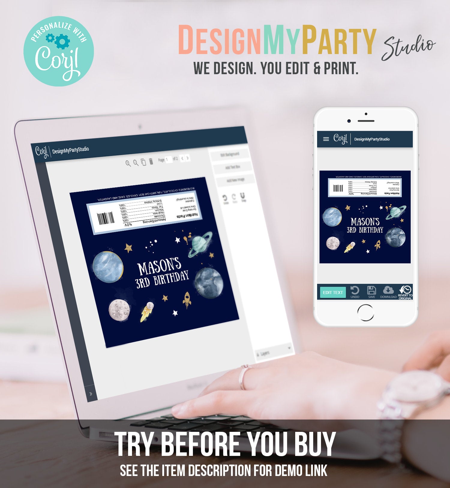 Editable Outer Space Chocolate Bar Labels Candy Bar Wrapper Planets Astronaut Rocket Boy Birthday Digital Download Template Printable 0357