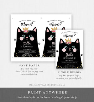 Editable Kitten Birthday Invitation Kitty Cat birthday Party Cat Invite Are You Kitten Me Black Girl Download Printable Digital Corjl 0381