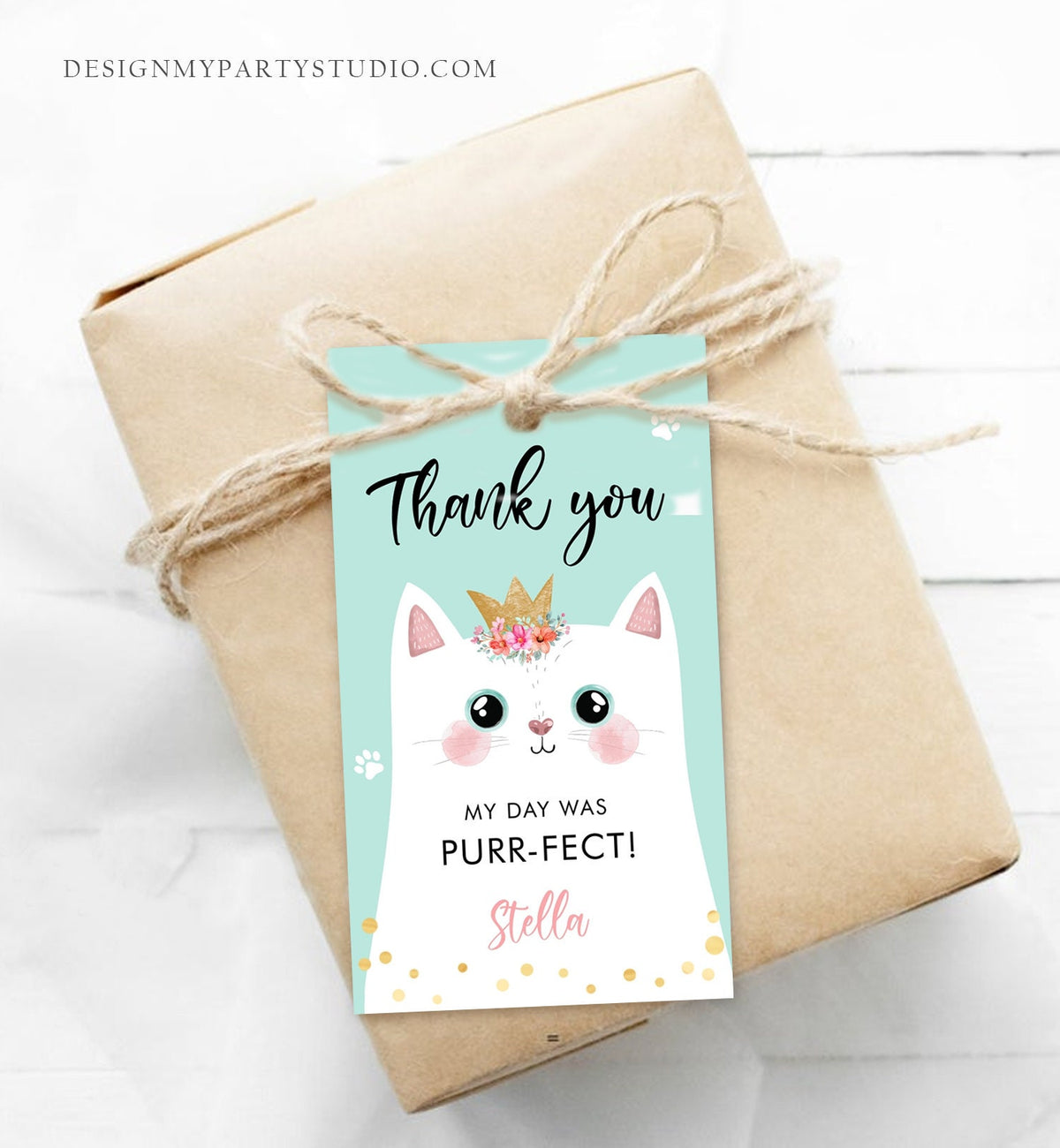 Editable Kitten Birthday Favor Tags Kitty Birthday Thank You Label Cat Party Gift Girl Purrfect Digital Download Template Printable 0381