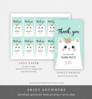 Editable Kitten Birthday Favor Tags Kitty Birthday Thank you Label Cat Party Gift tags Girl Black Purrfect Template Corjl PRINTABLE 0381