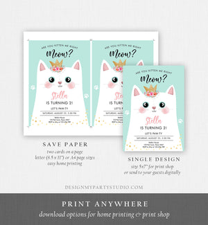 Editable Kitten Birthday Invitation Kitty Cat birthday Party Cat Invite Are You Kitten Me Teal Girl Download Printable Digital Corjl 0381