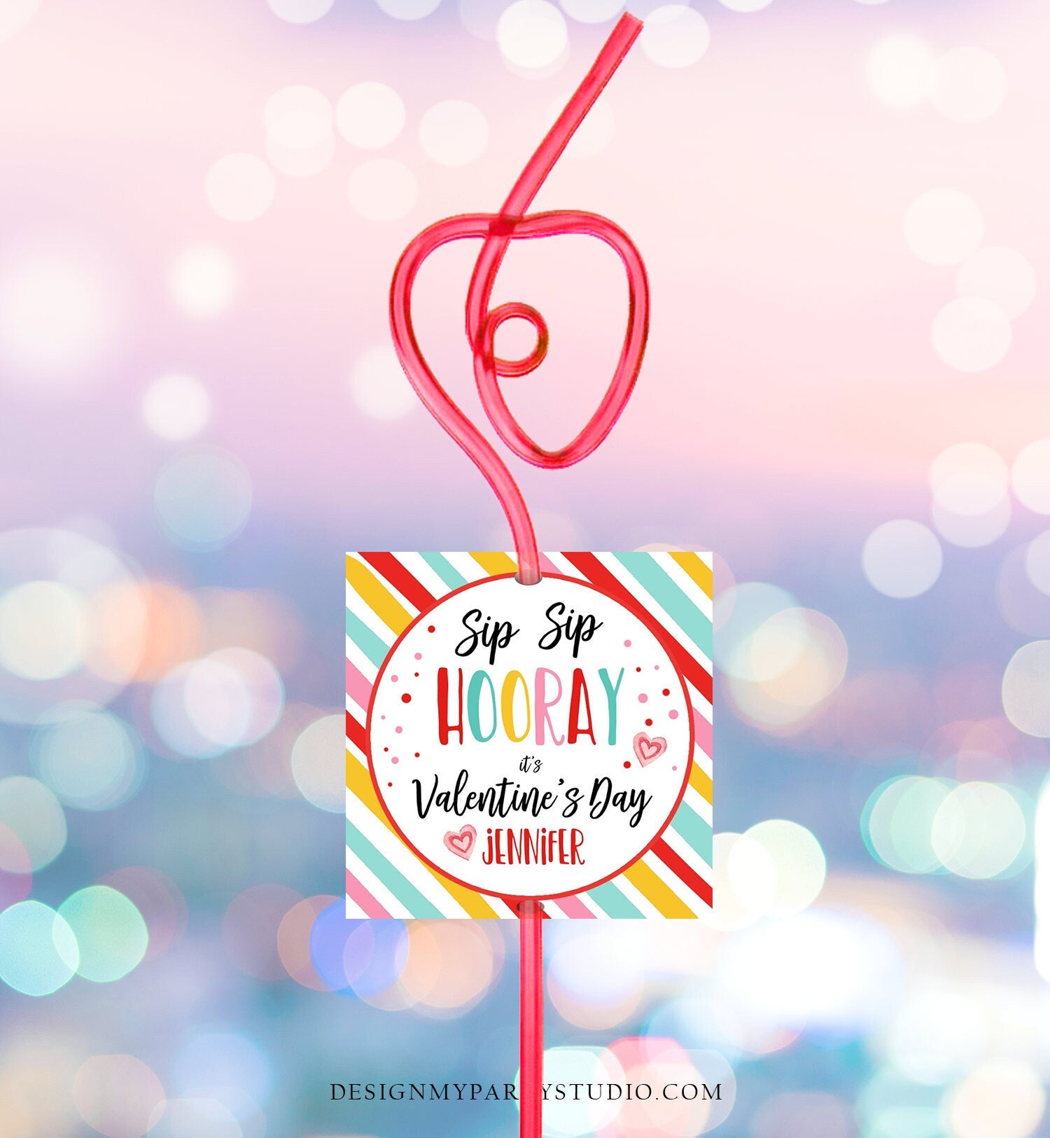 Editable Crazy Straw Tags Valentine Tags Valentine Cards for Kids School Sip Sip Valentine Personalized Straw Tag Digital PRINTABLE 0370