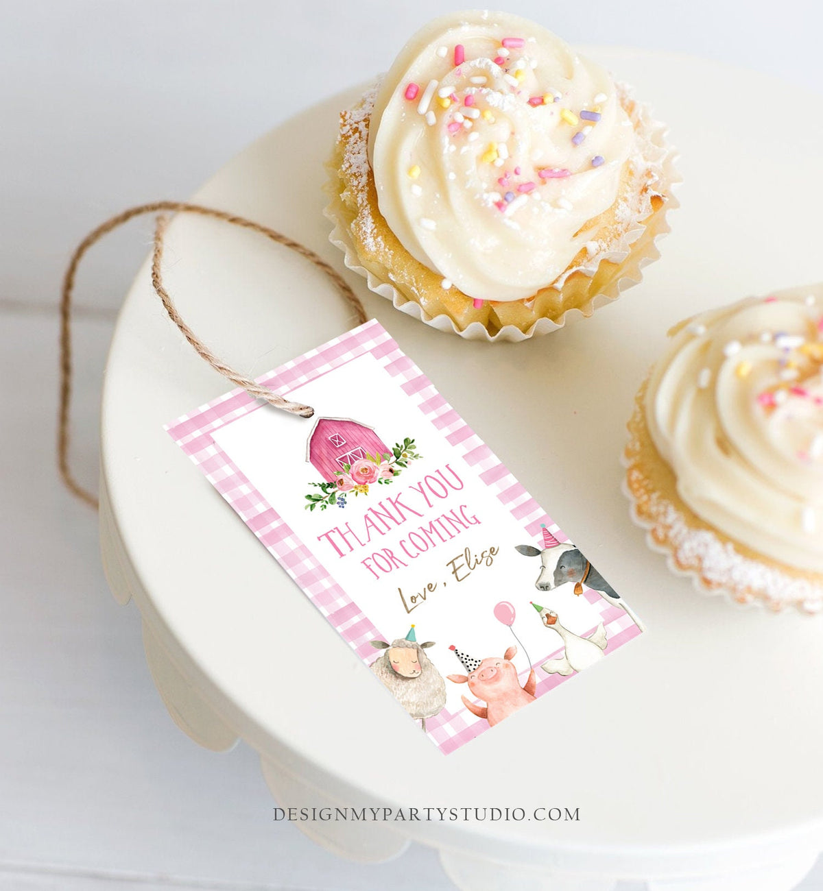 Editable Farm Favor Tags Tags Pink Farm Birthday Thank you tags Barnyard Gift Tag Girl Birthday Old McDonald Digital Template Printable 0155