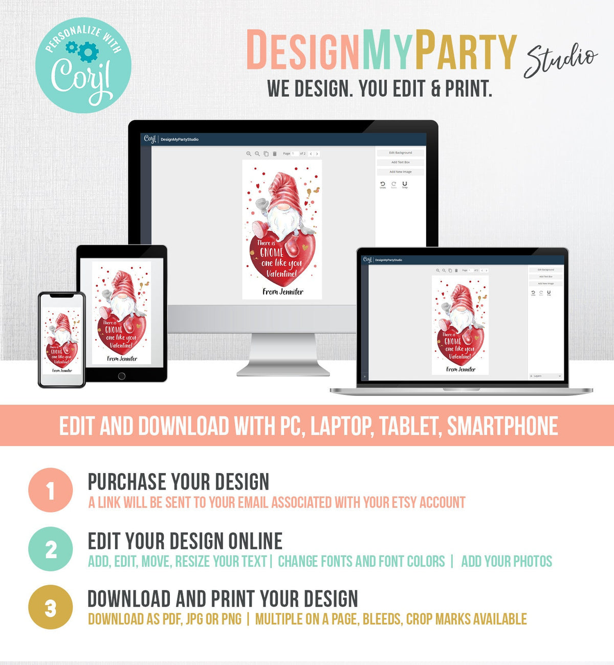 Editable Gnome Valentine Tag Valentine Cards for Kids School Valentine Class Gnome One Like You Download Printable Template Corjl 0370