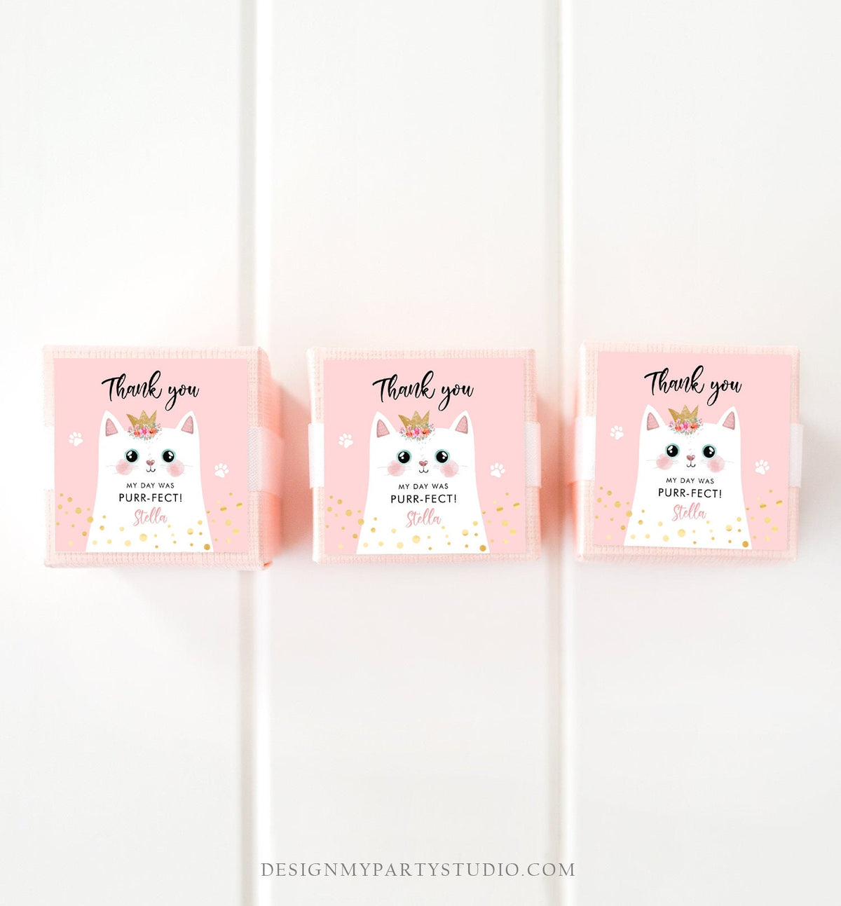 Editable Kitten Party Favor Tags Kitty Birthday Thank you Tags Round Cat Party Gift tags Girl Pink Purr-fect Digital Template Printable 0381